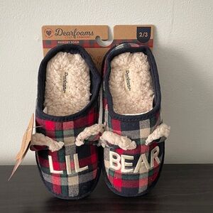 Dearfoams Kids Plaid Lil Bear Slippers Limited Edition- Size 2/3